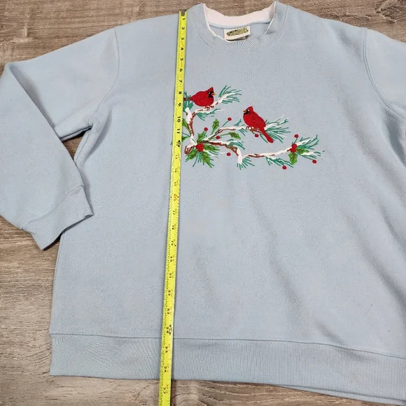 CARDINAL BIRD Graphic Pullover Blue Sweatshirt Crew Neck Collar Large - Picture 5 of 14